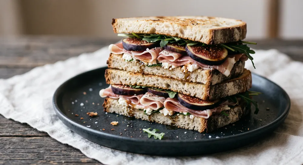 Artisan-Sandwich mit Prosciutto und Feigen auf Sauerteigbrot